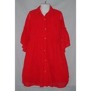 Girls Sz 6/7 Bright Red Button Up Lined Chiffon Dress ALL THINGS UBER NICE
